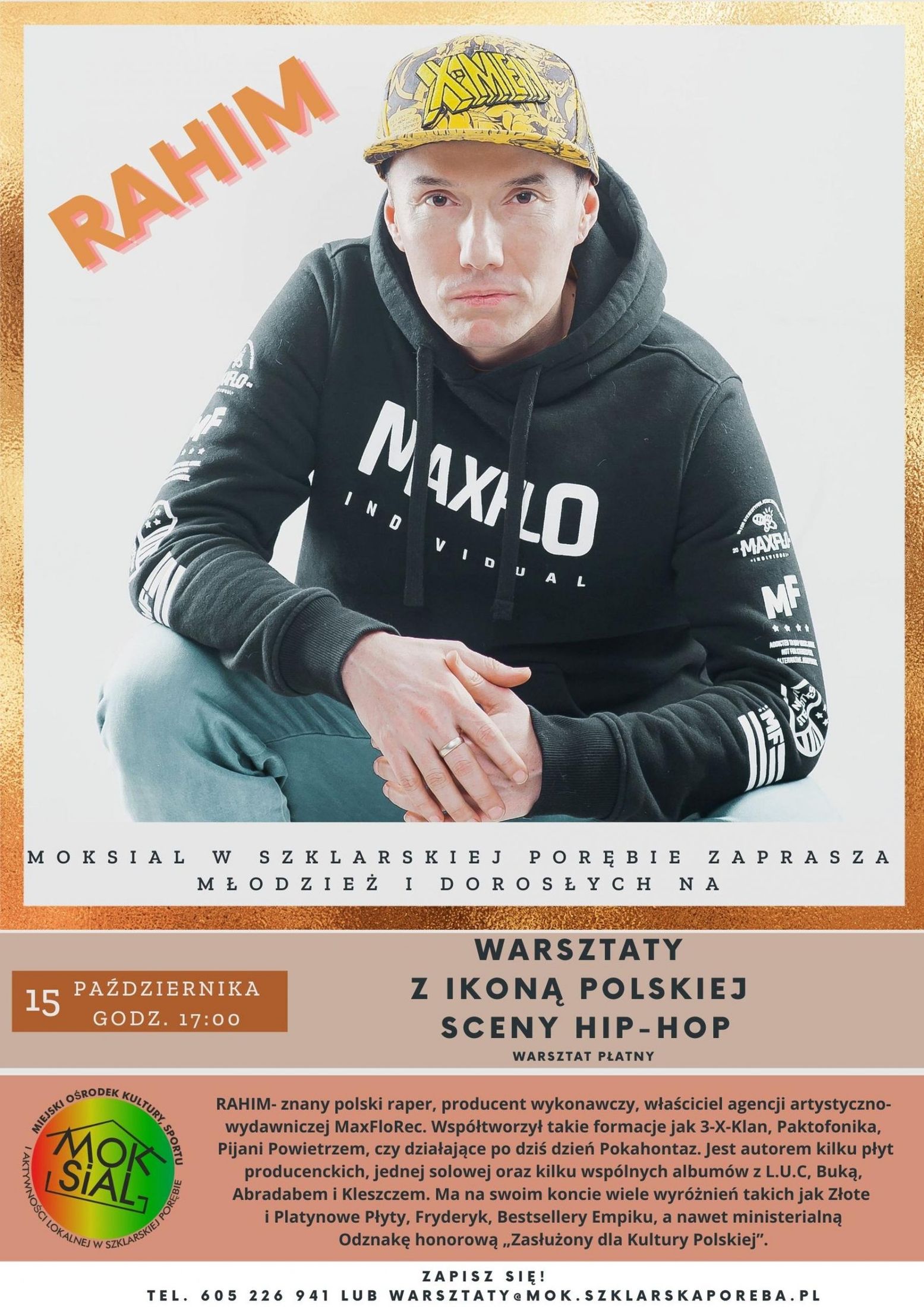 Hiphopowe warsztaty muzyczne z Rahimem 15 października 2021 w MOKSiAL-u