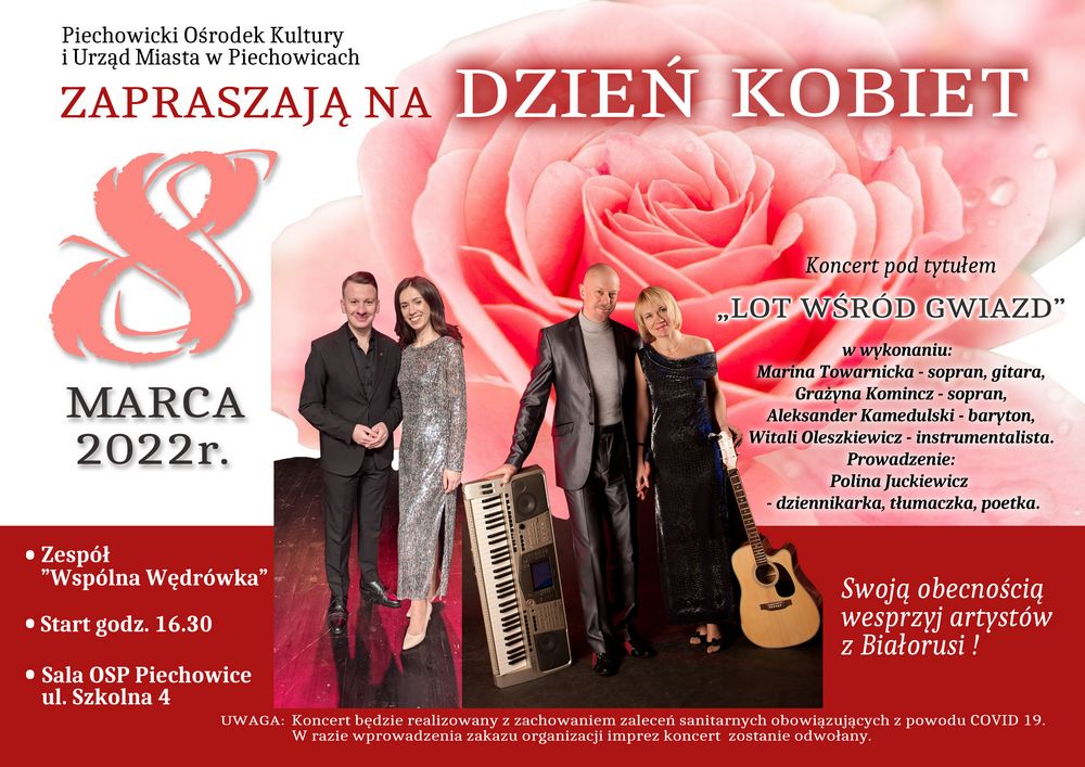 Zaproszenie-plakat na koncert z okazji Dnia Kobiet w Piechowicach 8 marca 2022 roku