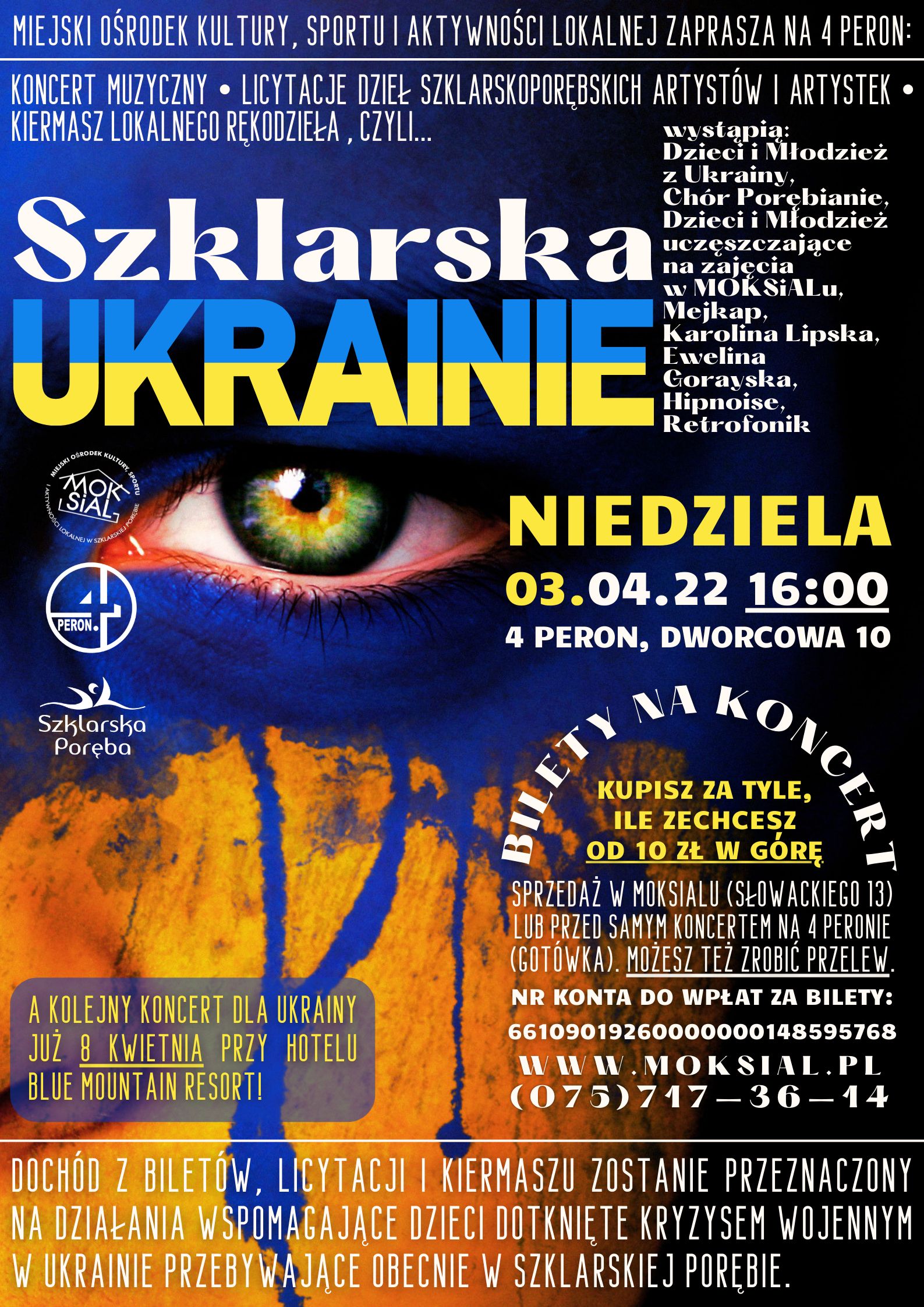 Szklarska - Ukrainie. Koncert i kiermasz 3 kwietnia 2022 roku, z którego dochód będzie przeznaczony dla Ukraińców