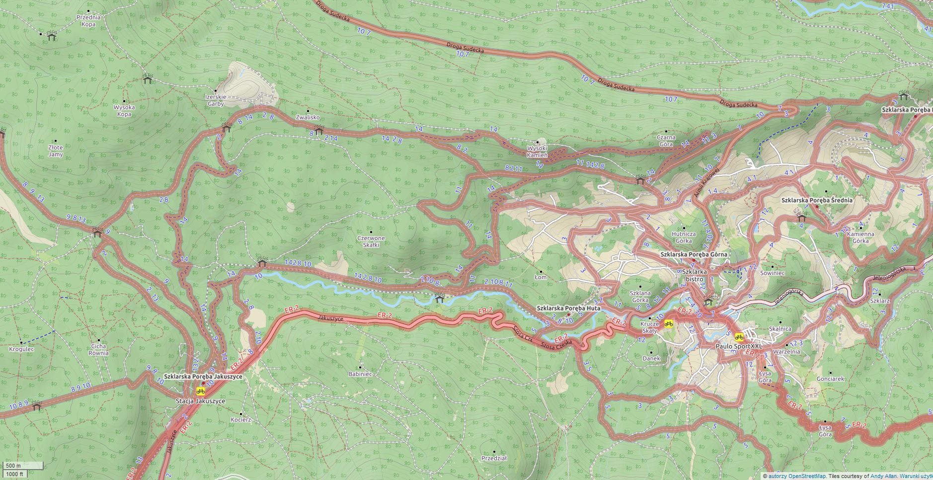 Singel Track Szklarska na Open Stret Map