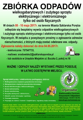 ZBIÓRKA ODPADÓW  wielkogabarytowych i zużytego sprzętu elektrycznego i elektronicznego 